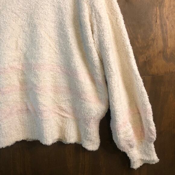 LC Lauren Conrad Womens Sweater White Pink Stripe Super Soft Puff Sleeve Large - Picture 5 of 14